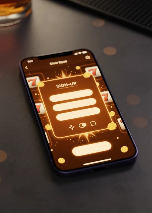 Player completing Doggy Casino registration on a mobile phone, showing quick sign-up fields for email and password on a PWA interface.